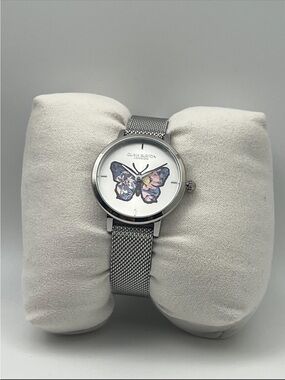 Olivia Burton Signature Butterfly 28 mm Silver Mesh Watch 24000127